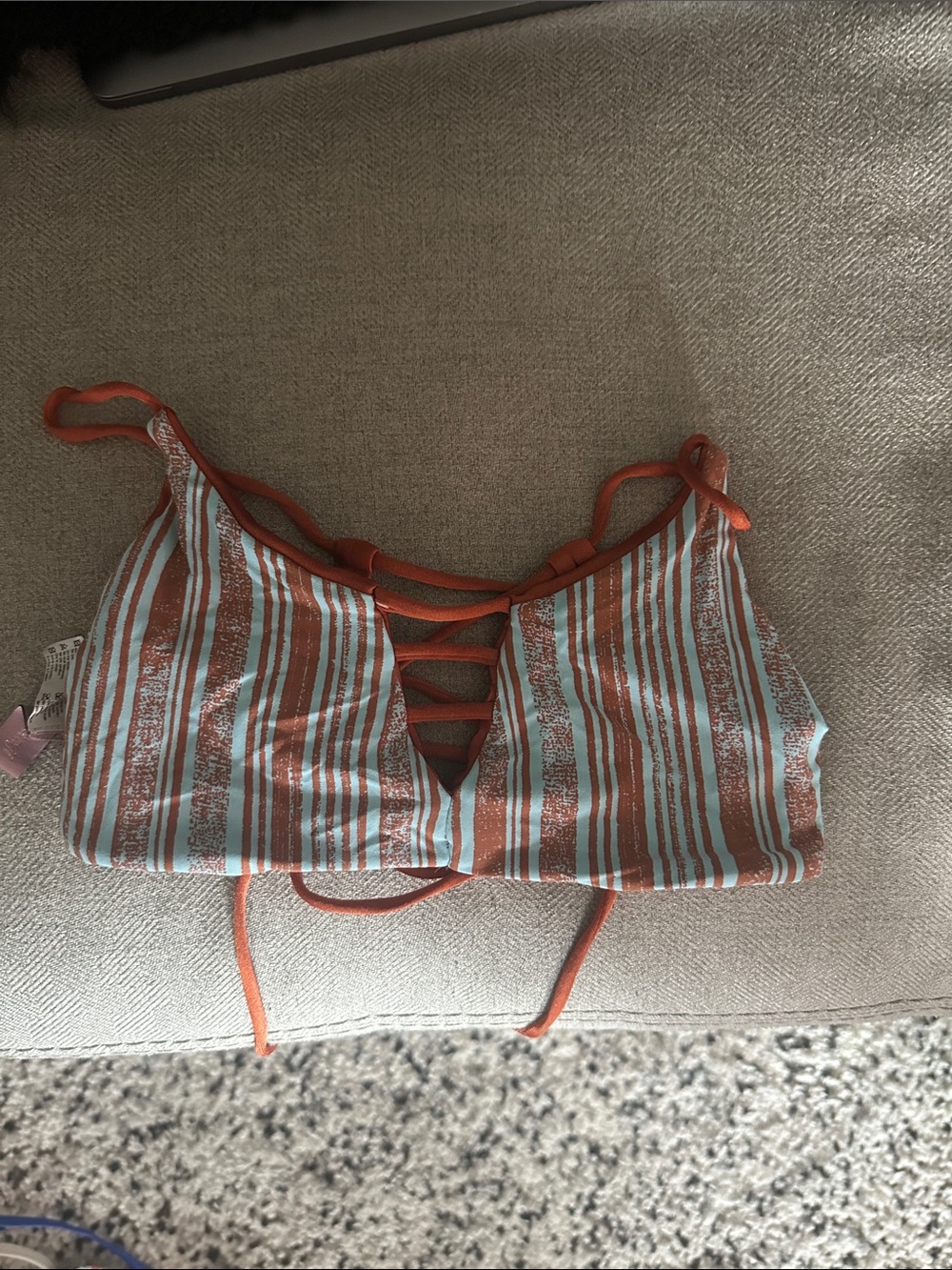Maaji Orange and Light Blue Striped Reversible Bikini Top